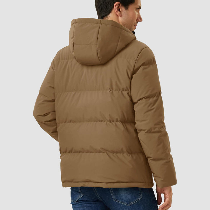 Mens Hooded Down Jacket Water Resistant Puffer Jacket Full Zip Up Windproof Winter Jacket with Zip Pockets - MAGCOMSEN