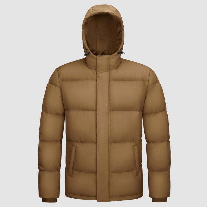 Mens Hooded Down Jacket Water Resistant Puffer Jacket Full Zip Up Windproof Winter Jacket with Zip Pockets - MAGCOMSEN