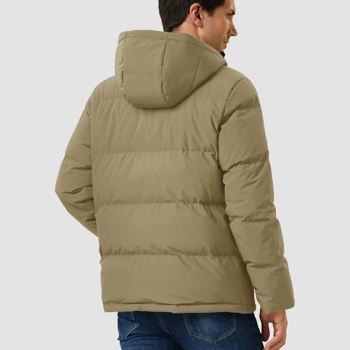 Mens Hooded Down Jacket Water Resistant Puffer Jacket Full Zip Up Windproof Winter Jacket with Zip Pockets - MAGCOMSEN