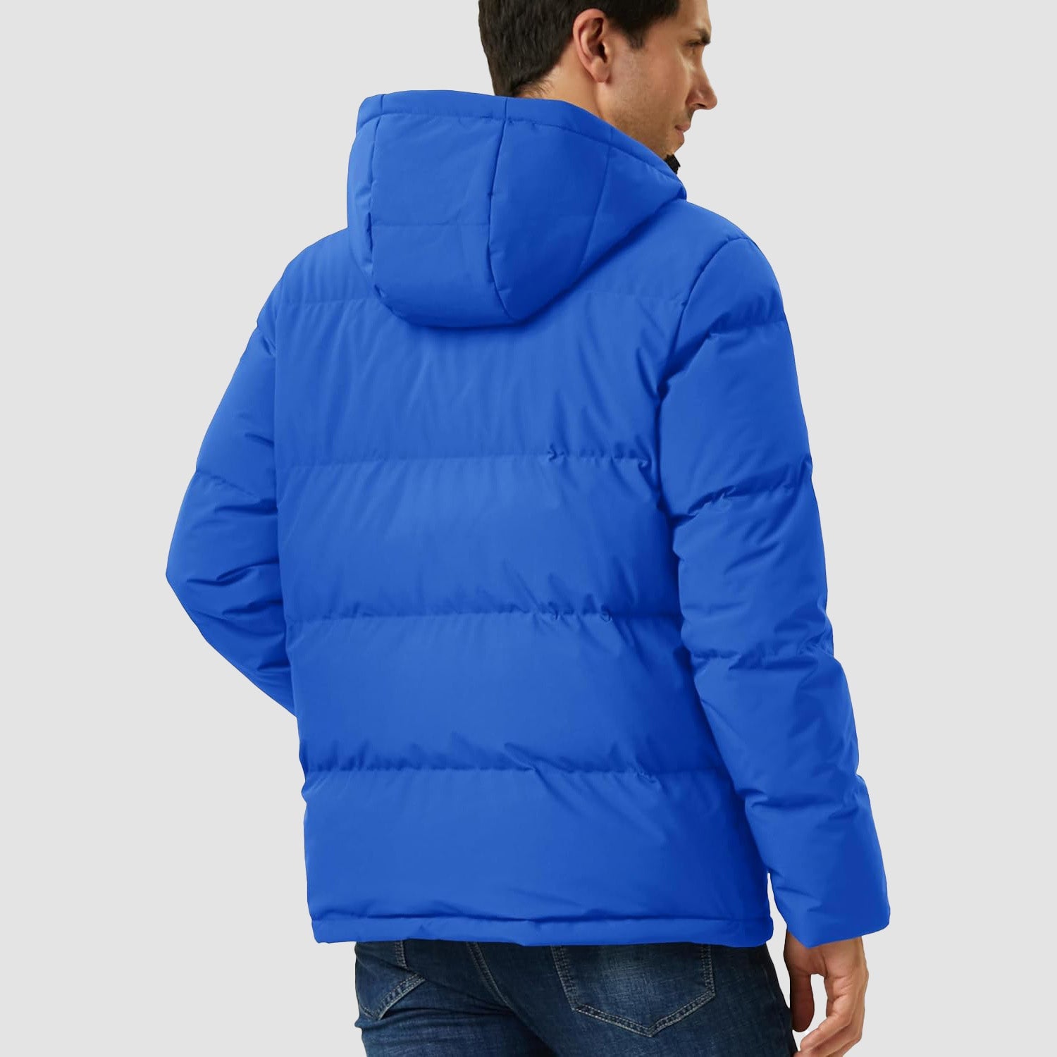 Mens Hooded Down Jacket Water Resistant Puffer Jacket Full Zip Up Windproof Winter Jacket with Zip Pockets - MAGCOMSEN