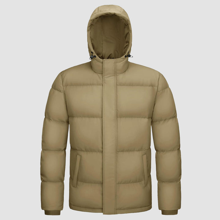 Mens Hooded Down Jacket Water Resistant Puffer Jacket Full Zip Up Windproof Winter Jacket with Zip Pockets - MAGCOMSEN