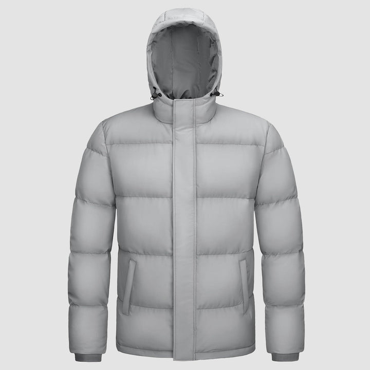 Mens Hooded Down Jacket Water Resistant Puffer Jacket Full Zip Up Windproof Winter Jacket with Zip Pockets - MAGCOMSEN