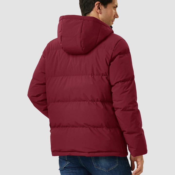 Mens Hooded Down Jacket Water Resistant Puffer Jacket Full Zip Up Windproof Winter Jacket with Zip Pockets - MAGCOMSEN