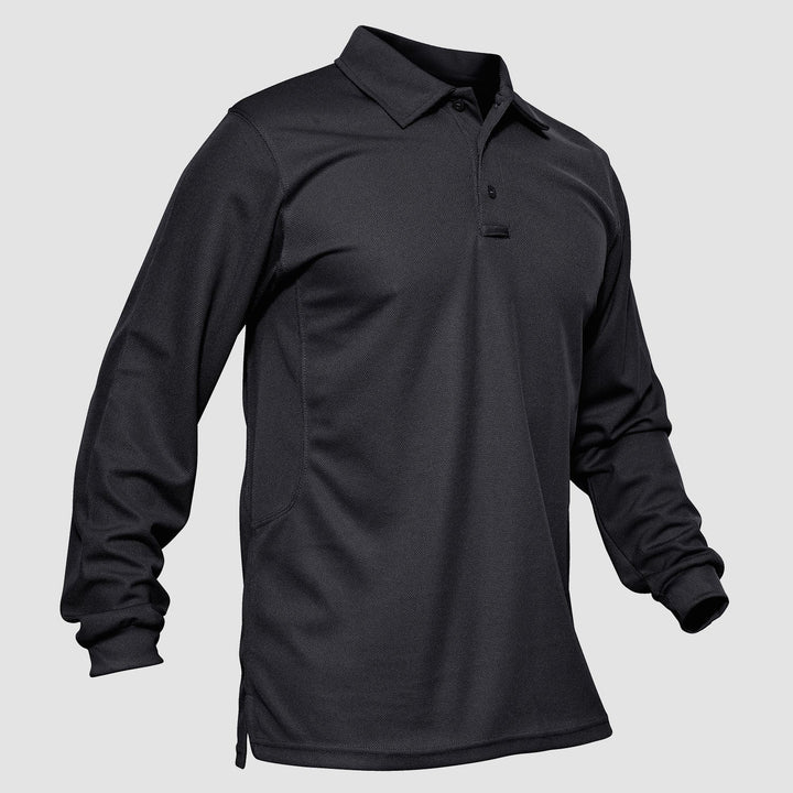 Men's Quick Dry Long Sleeve Tactical Polo Shirt - 3 Button Pique Jersey for Golf & Performance - MAGCOMSEN