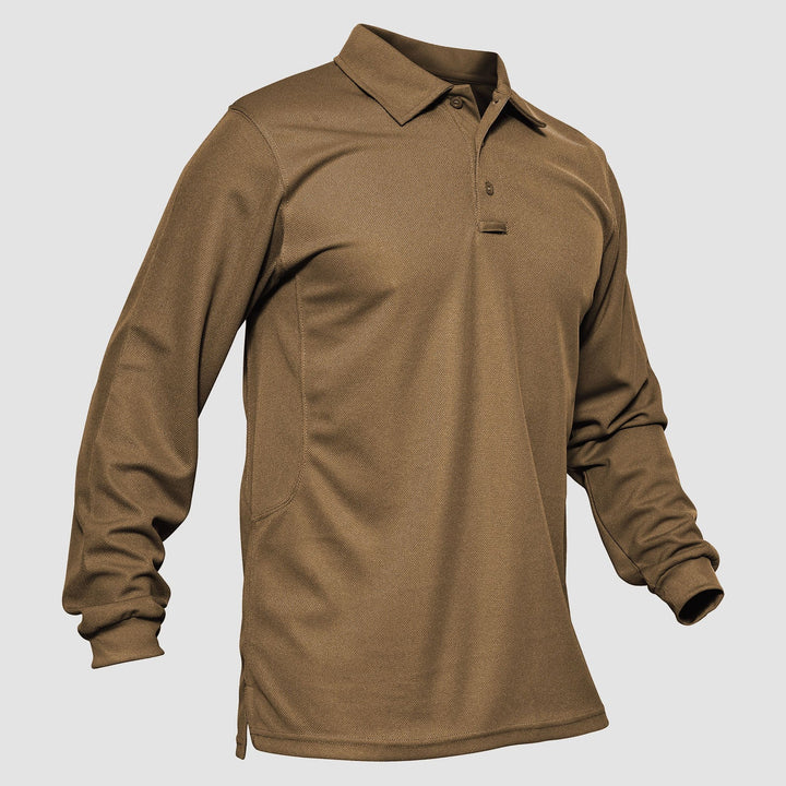 Men's Quick Dry Long Sleeve Tactical Polo Shirt - 3 Button Pique Jersey for Golf & Performance - MAGCOMSEN