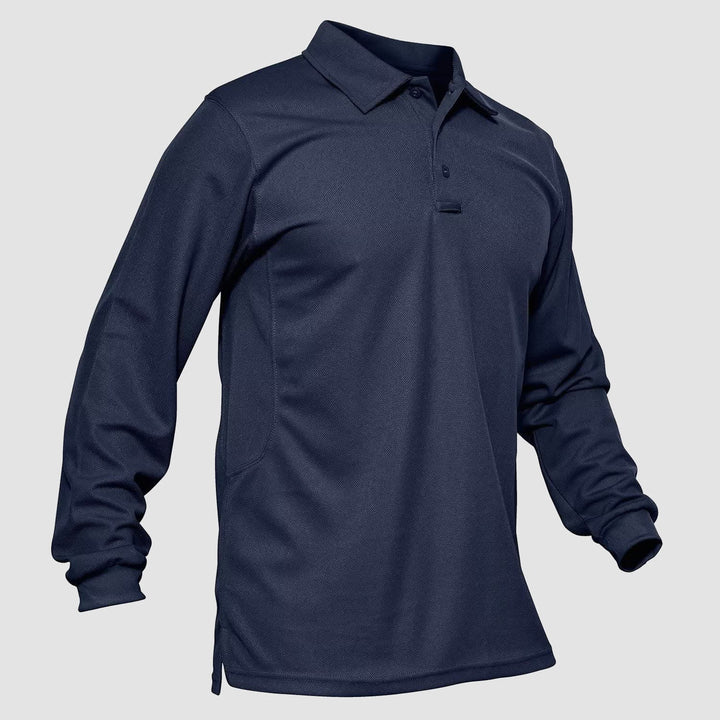 Men's Quick Dry Long Sleeve Tactical Polo Shirt - 3 Button Pique Jersey for Golf & Performance - MAGCOMSEN