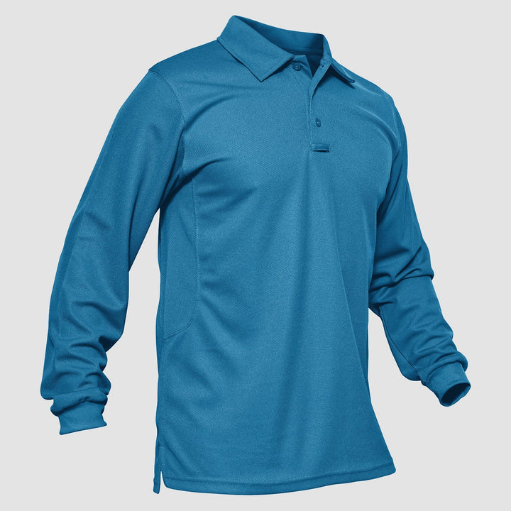 Men's Quick Dry Long Sleeve Tactical Polo Shirt - 3 Button Pique Jersey for Golf & Performance - MAGCOMSEN