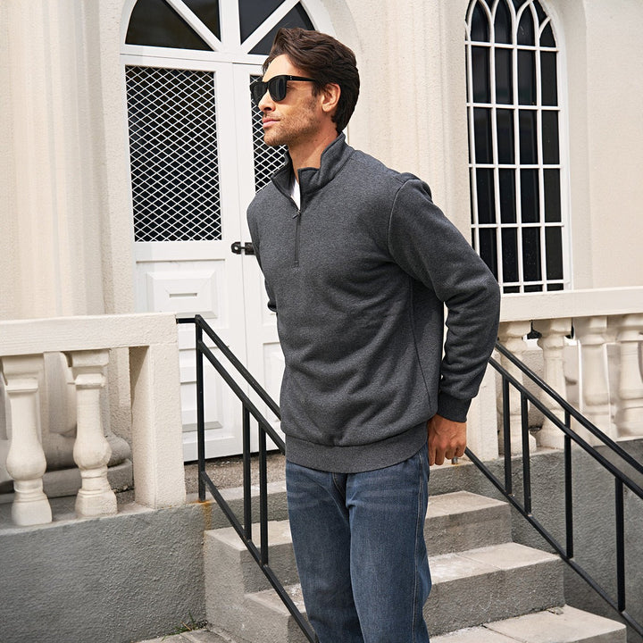 Men's Sherpa Lined Quarter Zip Fleece Pullover | Heavyweight Winter Sweatshirt - MAGCOMSEN