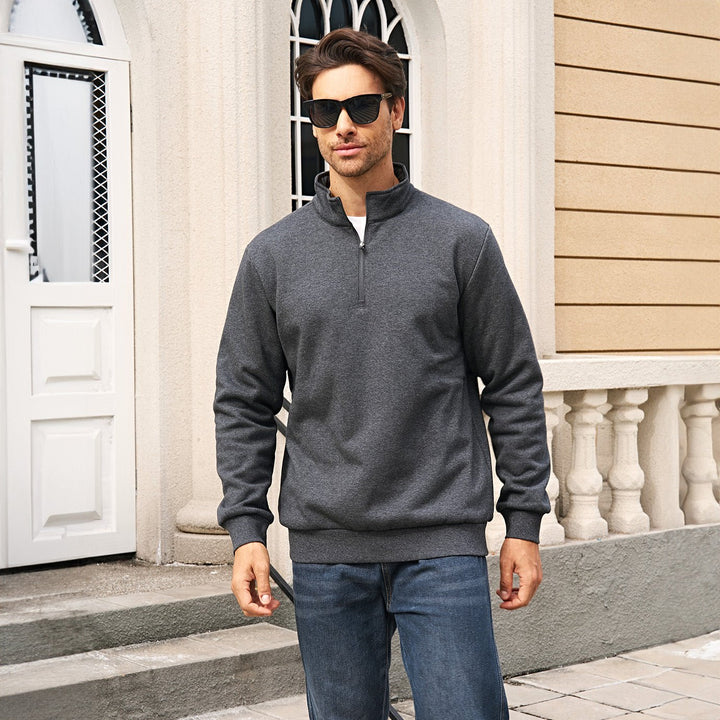 Men's Sherpa Lined Quarter Zip Fleece Pullover | Heavyweight Winter Sweatshirt - MAGCOMSEN