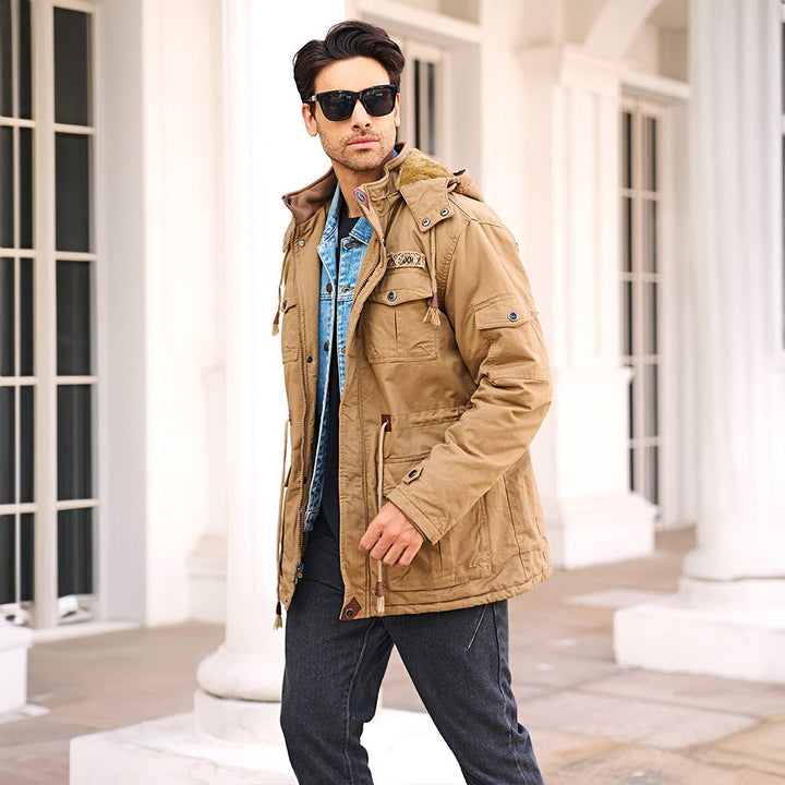 Men's Winter Coat Military Jacket Fleece Lined Parka Cotton Cargo Jacket