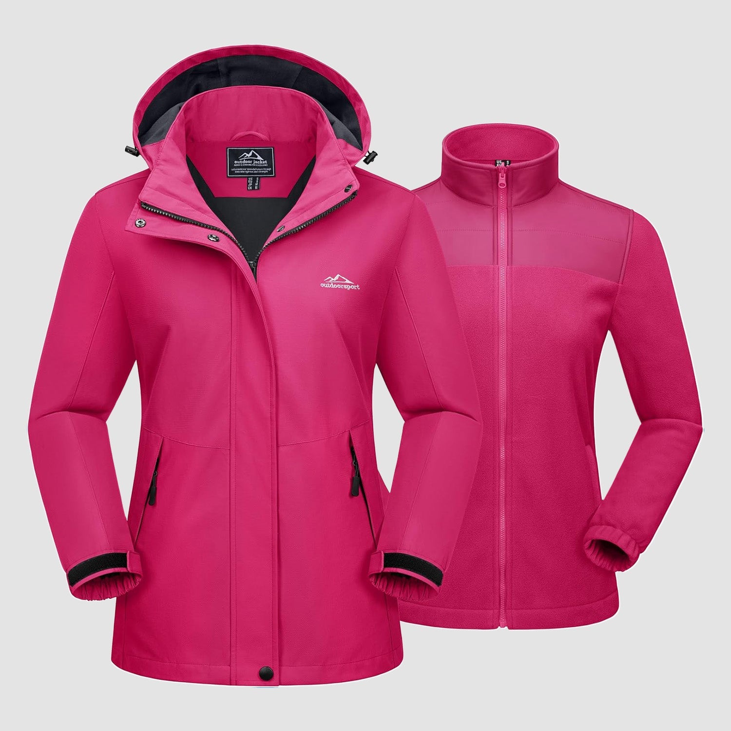 Women's 3 in 1 Ski Jacket Water Resistant Winter Snow Coat Warm Fleece Lined Windproof Hiking Rain Outwear - MAGCOMSEN