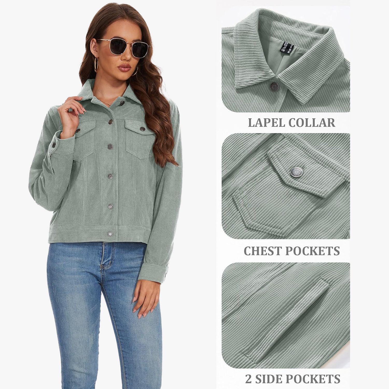 Women's Casual Corduroy Jackets Soft Warm Button Down Shacket Jacket Long Sleeve Fall Outerwear with Pockets - MAGCOMSEN