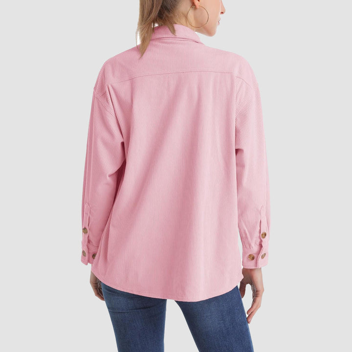 Women's Corduroy Shirt Long Sleeve Tops Loose Blouses Shirts with Pocket - MAGCOMSEN