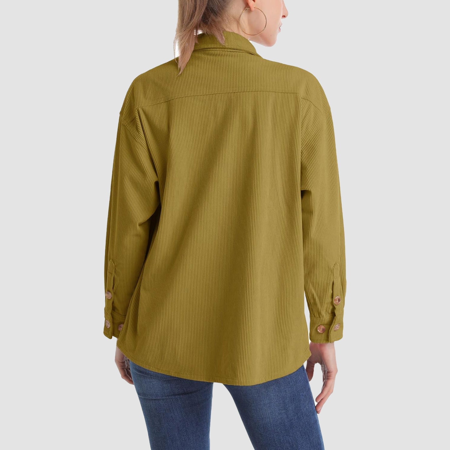 Women's Corduroy Shirt Long Sleeve Tops Loose Blouses Shirts with Pocket - MAGCOMSEN