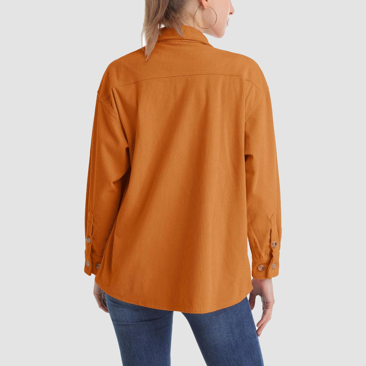 Women's Corduroy Shirt Long Sleeve Tops Loose Blouses Shirts with Pocket - MAGCOMSEN