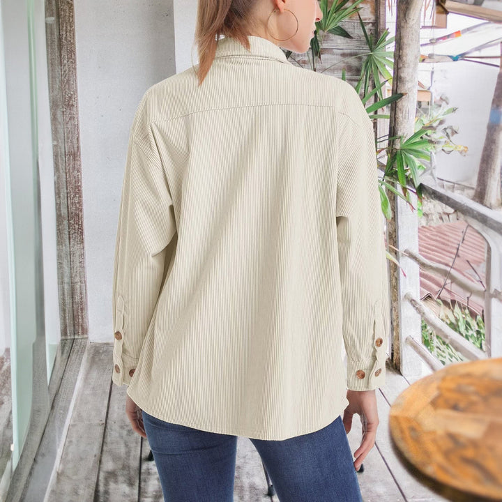 Women's Corduroy Shirt Long Sleeve Tops Loose Blouses Shirts with Pocket - MAGCOMSEN