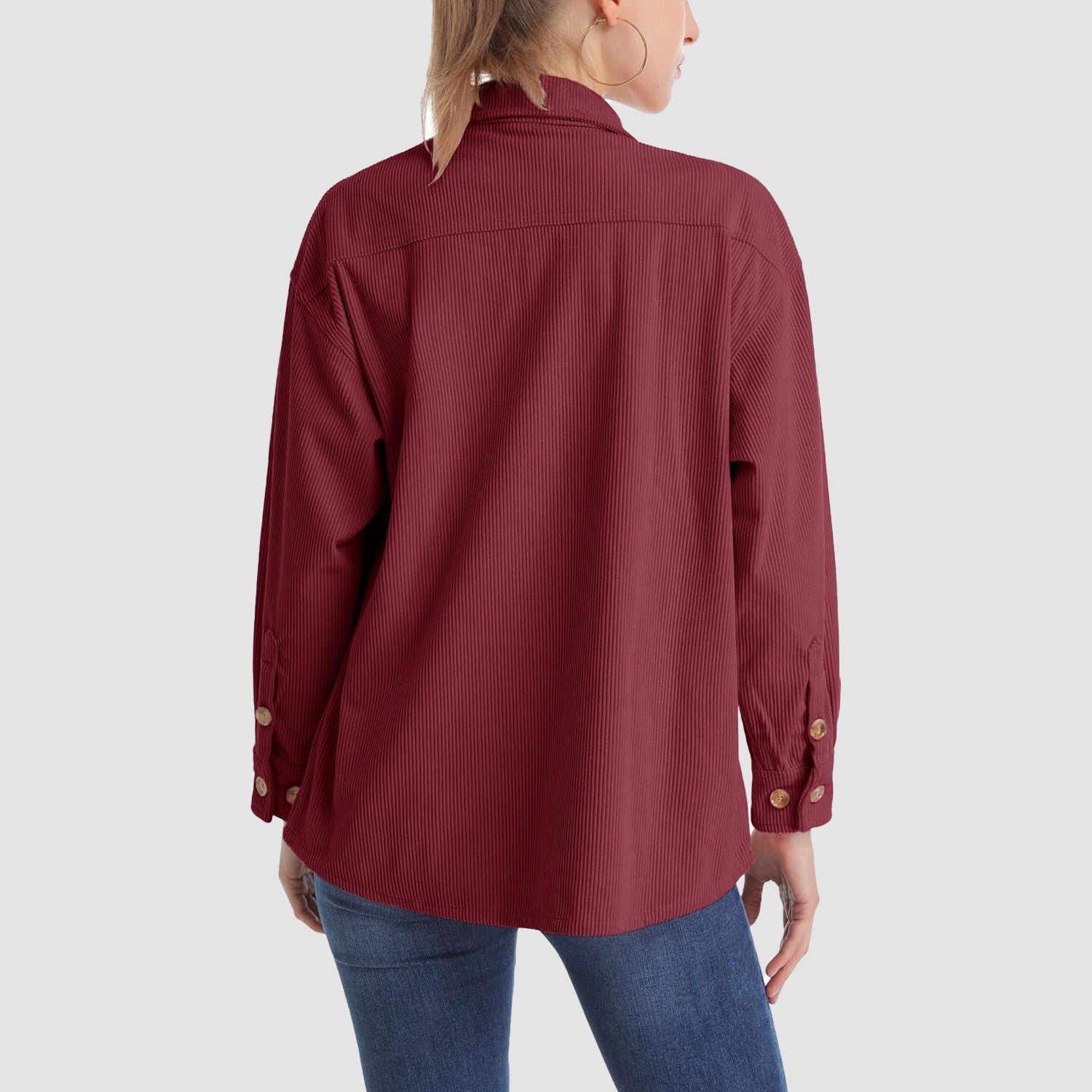 Women's Corduroy Shirt Long Sleeve Tops Loose Blouses Shirts with Pocket - MAGCOMSEN