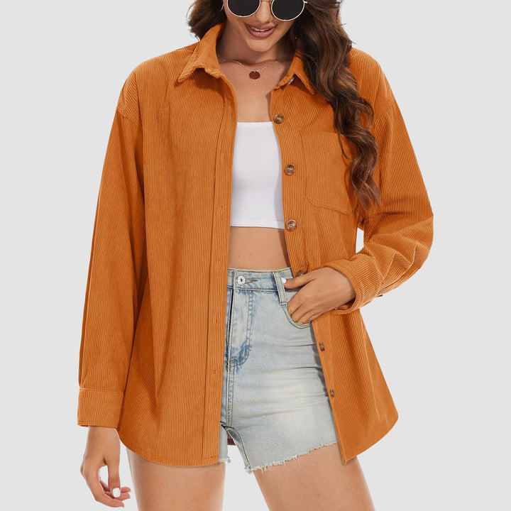 Women's Corduroy Shirt Long Sleeve Tops Loose Blouses Shirts with Pocket - MAGCOMSEN