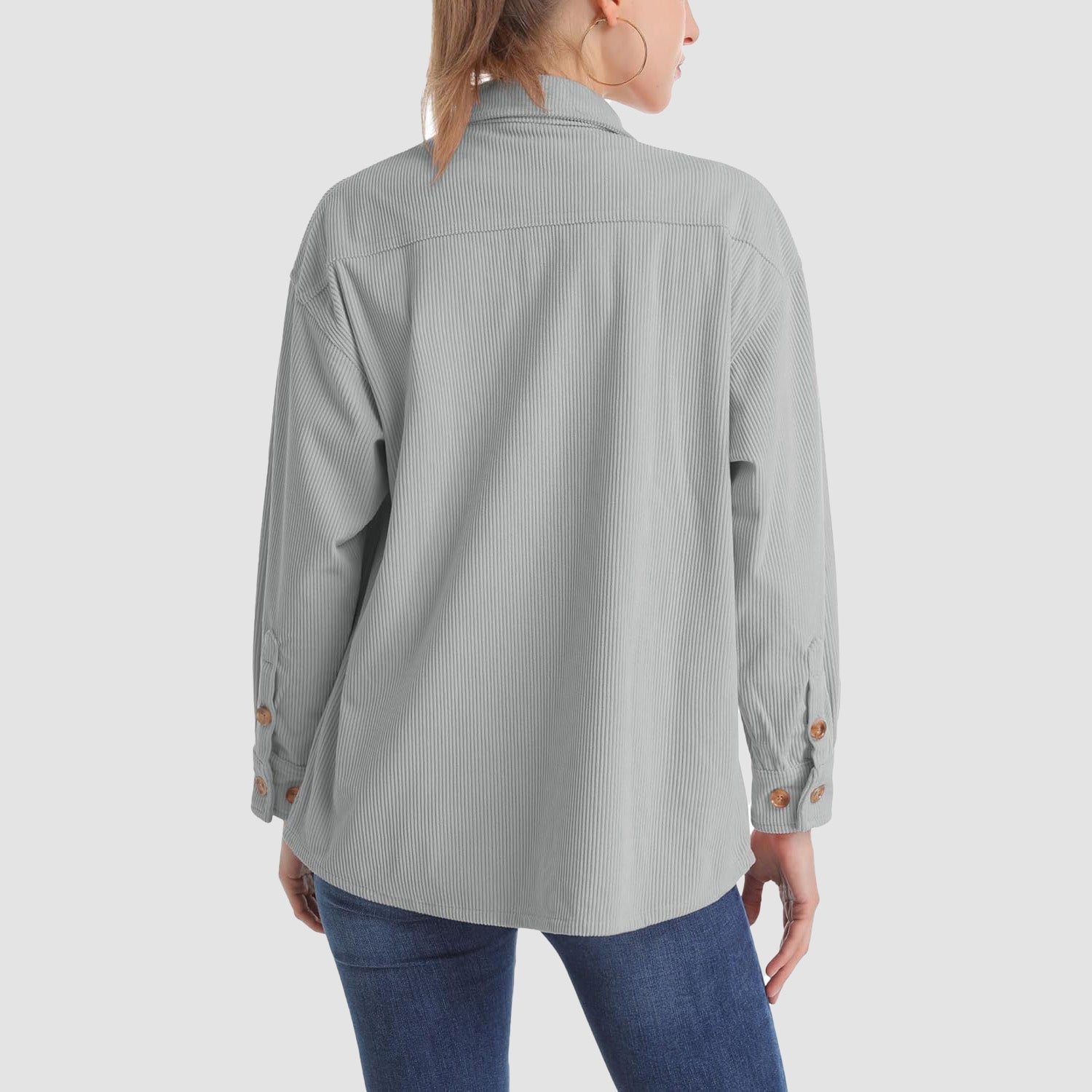 Women's Corduroy Shirt Long Sleeve Tops Loose Blouses Shirts with Pocket - MAGCOMSEN