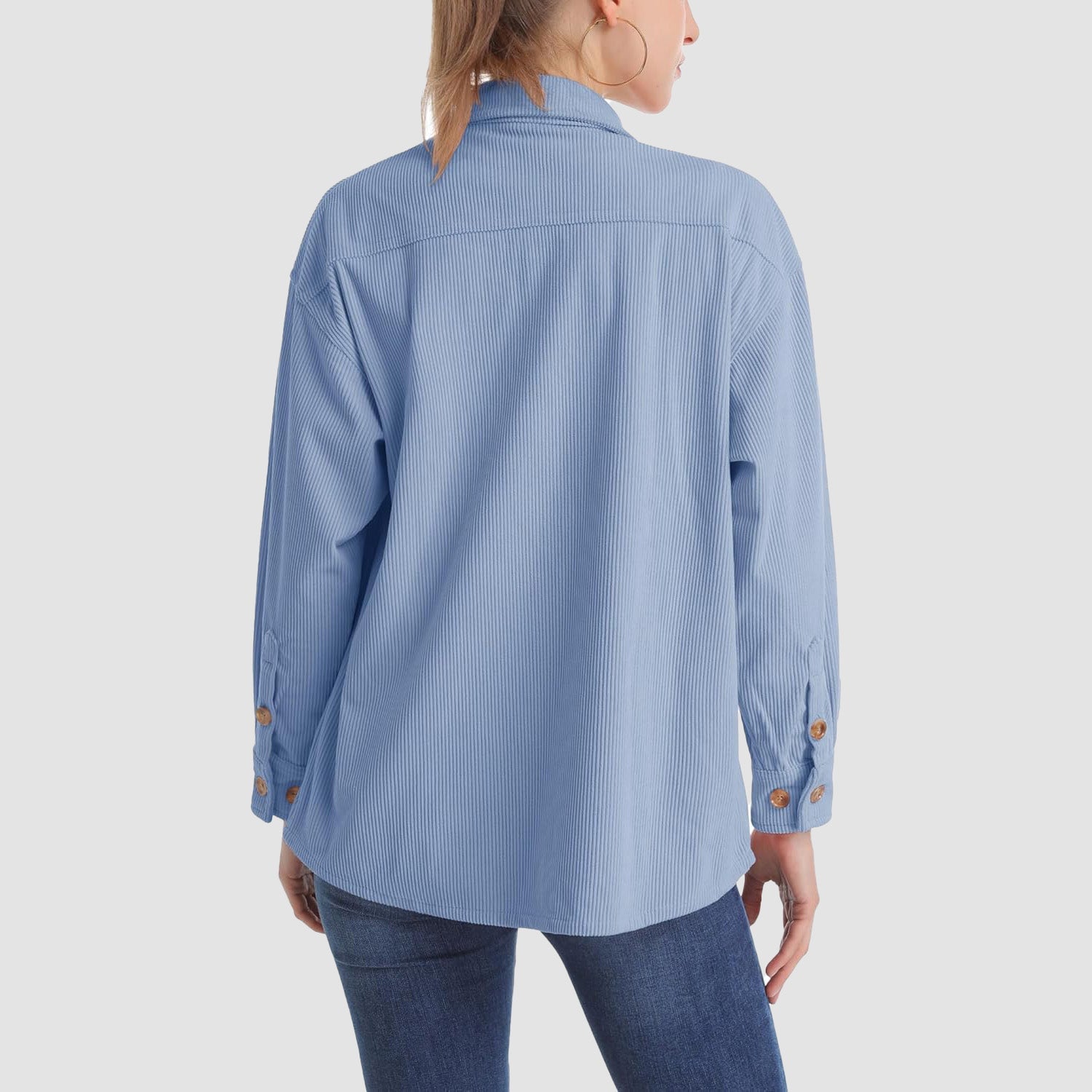 Women's Corduroy Shirt Long Sleeve Tops Loose Blouses Shirts with Pocket - MAGCOMSEN