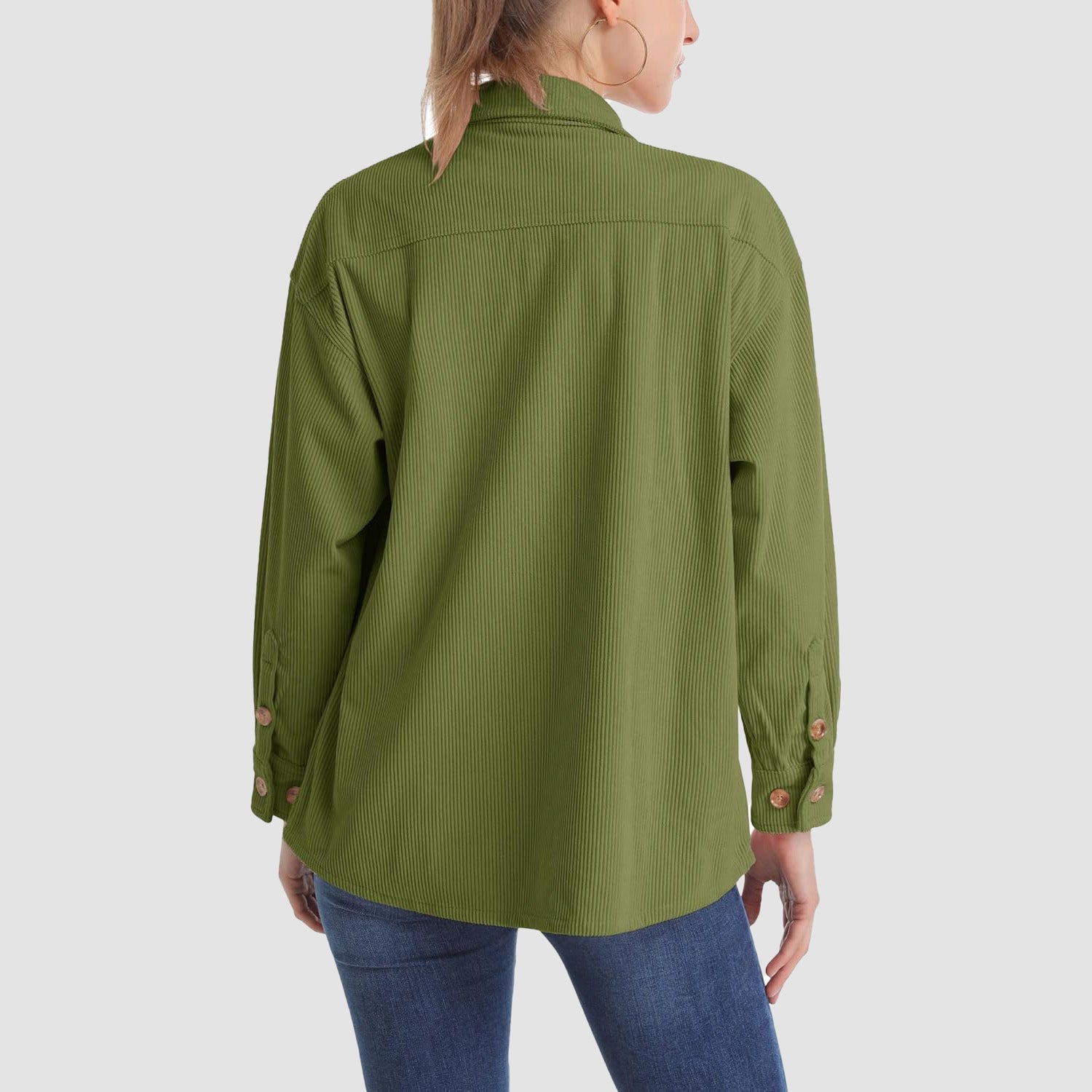 Women's Corduroy Shirt Long Sleeve Tops Loose Blouses Shirts with Pocket - MAGCOMSEN