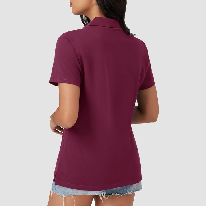 Women's Cotton V - Neck Polo Shirt | Short Sleeve Casual Golf & Work Tee - MAGCOMSEN