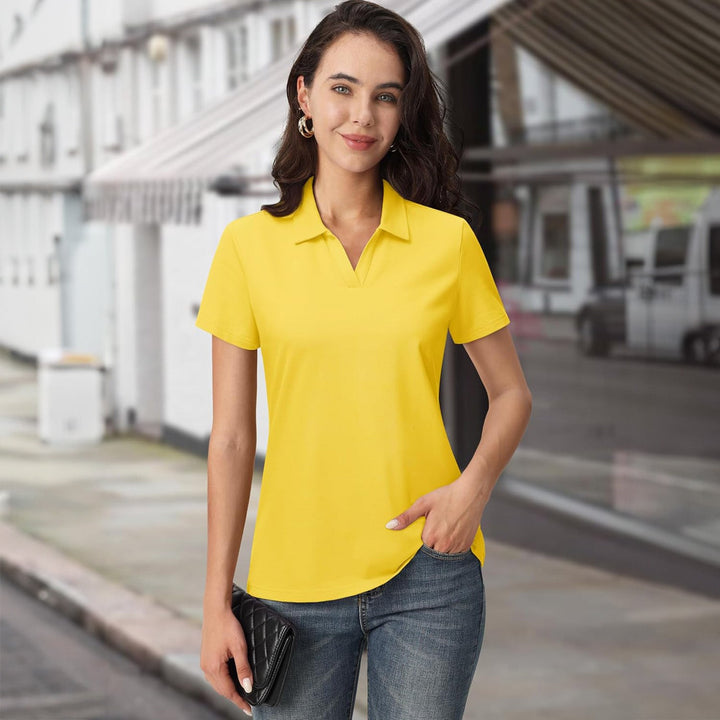 Women's Cotton V - Neck Polo Shirt | Short Sleeve Casual Golf & Work Tee - MAGCOMSEN