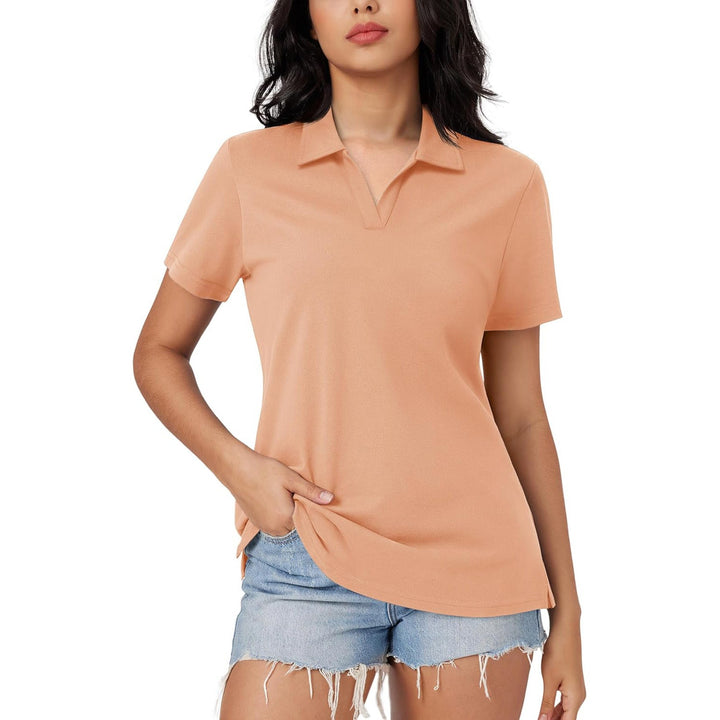 Women's Cotton V - Neck Polo Shirt | Short Sleeve Casual Golf & Work Tee - MAGCOMSEN