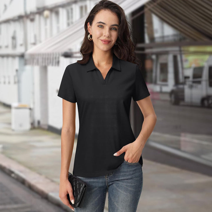 Women's Cotton V - Neck Polo Shirt | Short Sleeve Casual Golf & Work Tee - MAGCOMSEN