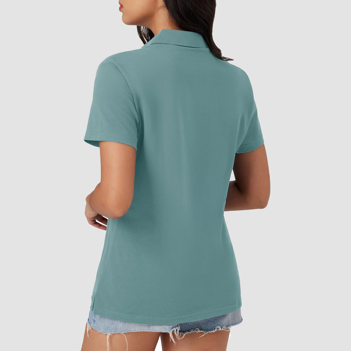 Women's Cotton V - Neck Polo Shirt | Short Sleeve Casual Golf & Work Tee - MAGCOMSEN