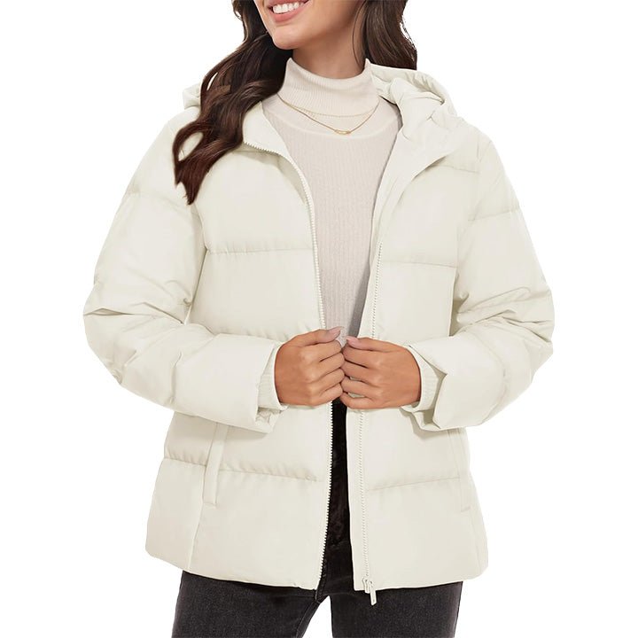 Women's Down Puffer Jacket with Hood Lightweight Thermal Quilted Coat with Pockets Zip - up Winter Warm Jacket - MAGCOMSEN