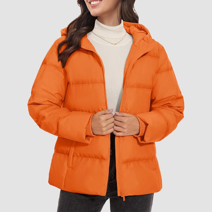 Women's Down Puffer Jacket with Hood Lightweight Thermal Quilted Coat with Pockets Zip - up Winter Warm Jacket - MAGCOMSEN