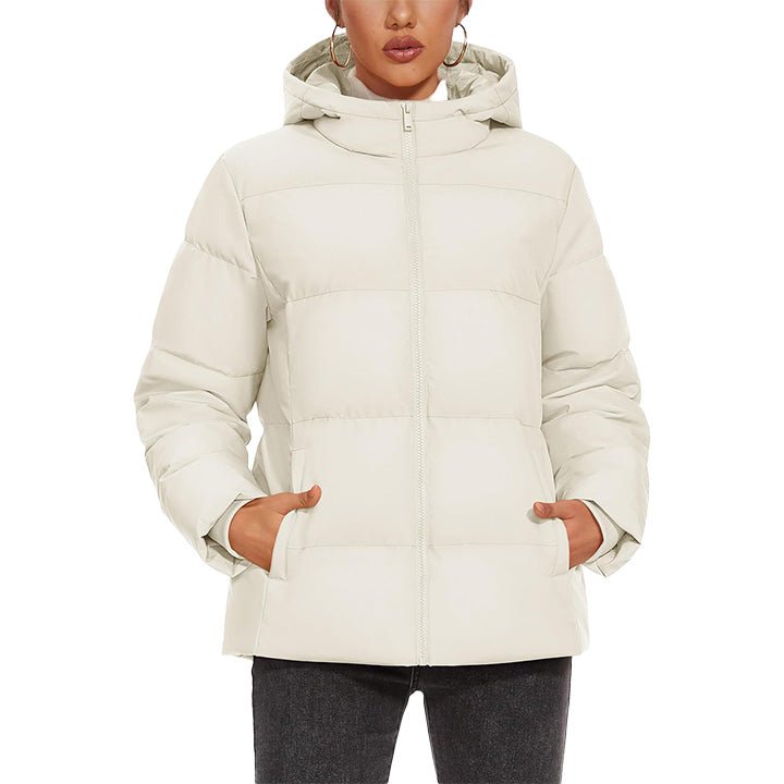 Women's Down Puffer Jacket with Hood Lightweight Thermal Quilted Coat with Pockets Zip - up Winter Warm Jacket - MAGCOMSEN