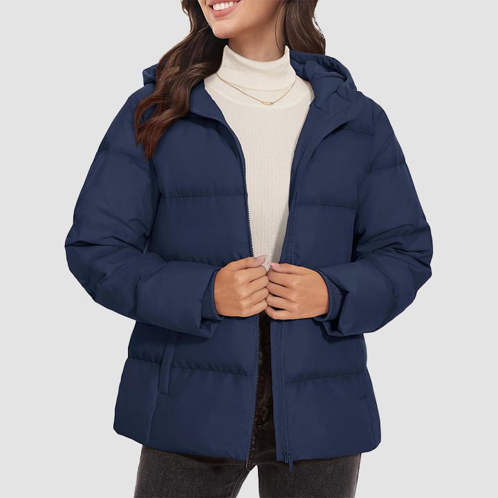 Women's Down Puffer Jacket with Hood Lightweight Thermal Quilted Coat with Pockets Zip - up Winter Warm Jacket - MAGCOMSEN