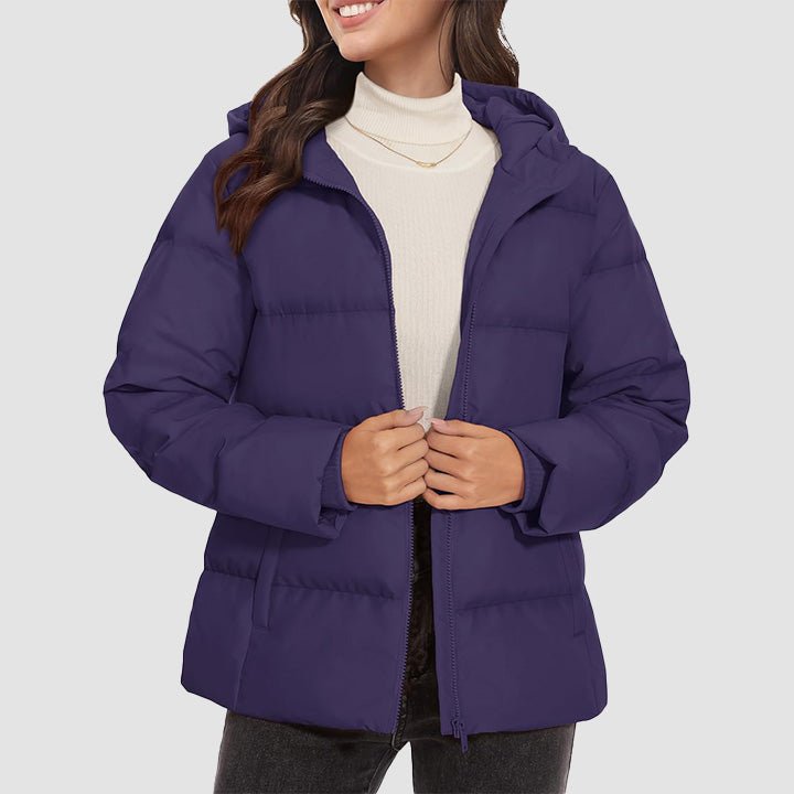 Women's Down Puffer Jacket with Hood Lightweight Thermal Quilted Coat with Pockets Zip - up Winter Warm Jacket - MAGCOMSEN