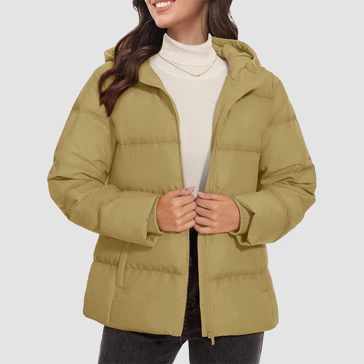 Women's Down Puffer Jacket with Hood Lightweight Thermal Quilted Coat with Pockets Zip - up Winter Warm Jacket - MAGCOMSEN