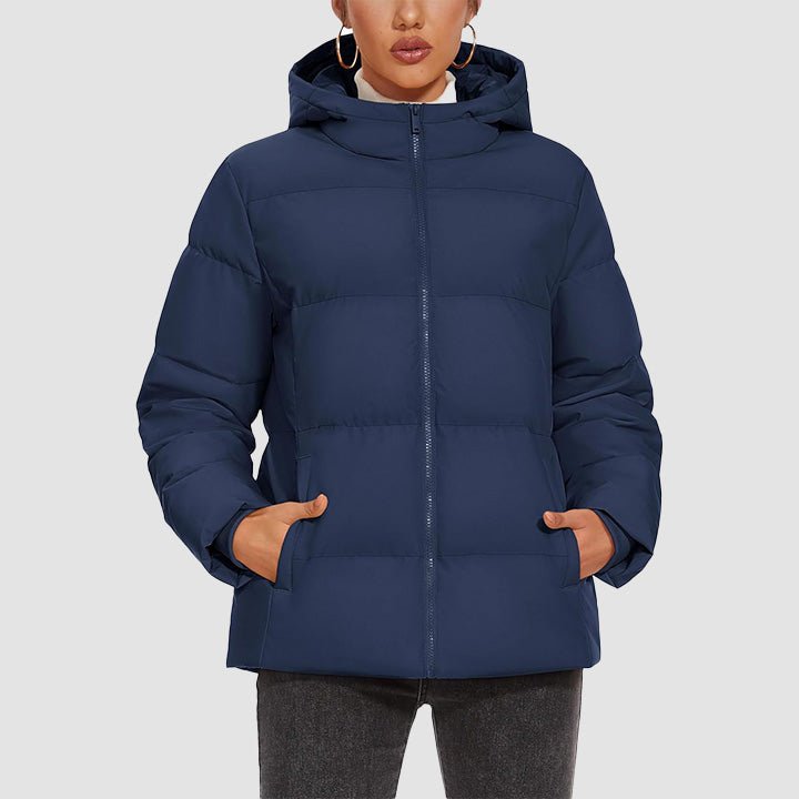 Women's Down Puffer Jacket with Hood Lightweight Thermal Quilted Coat with Pockets Zip - up Winter Warm Jacket - MAGCOMSEN