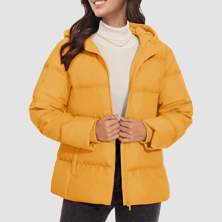 Women's Down Puffer Jacket with Hood Lightweight Thermal Quilted Coat with Pockets Zip - up Winter Warm Jacket - MAGCOMSEN