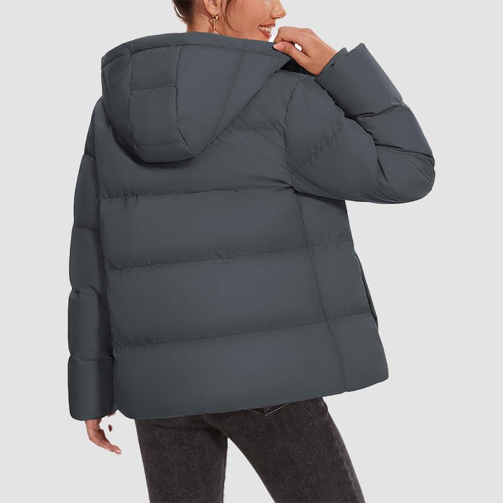 Women's Down Puffer Jacket with Hood Lightweight Thermal Quilted Coat with Pockets Zip - up Winter Warm Jacket - MAGCOMSEN