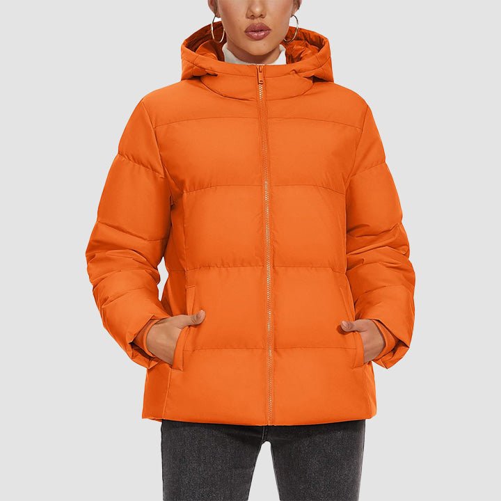 Women's Down Puffer Jacket with Hood Lightweight Thermal Quilted Coat with Pockets Zip - up Winter Warm Jacket - MAGCOMSEN