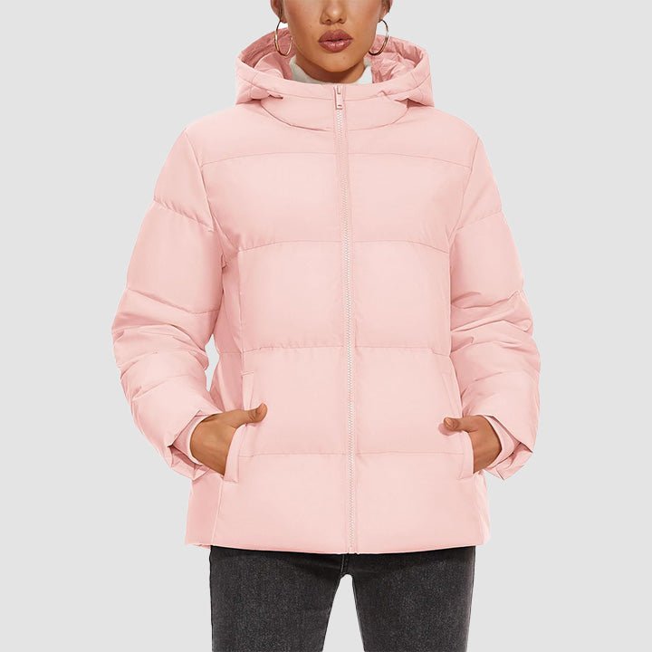 Women's Down Puffer Jacket with Hood Lightweight Thermal Quilted Coat with Pockets Zip - up Winter Warm Jacket - MAGCOMSEN