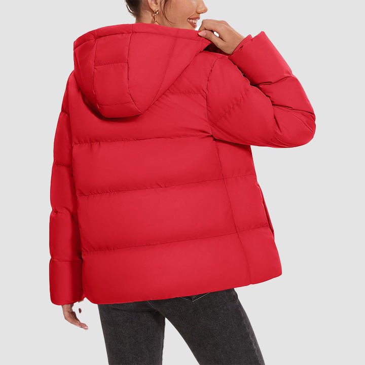 Women's Down Puffer Jacket with Hood Lightweight Thermal Quilted Coat with Pockets Zip - up Winter Warm Jacket - MAGCOMSEN