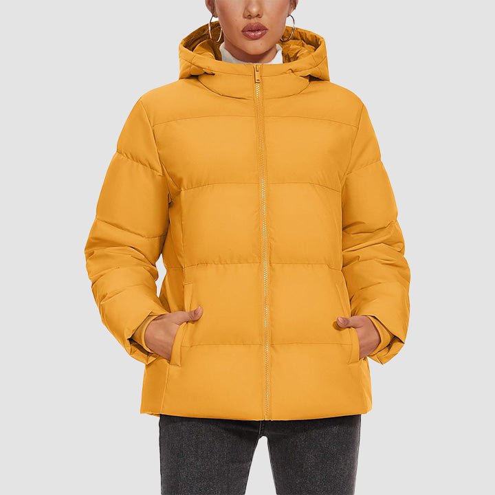 Women's Down Puffer Jacket with Hood Lightweight Thermal Quilted Coat with Pockets Zip - up Winter Warm Jacket - MAGCOMSEN