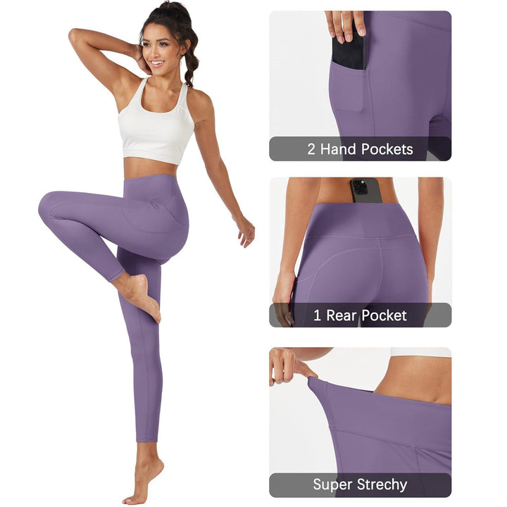 Women's High Waisted Workout Leggings with Pockets Tummy Control 7/8 Yoga Pants Stretch Gym Athletic Leggings - MAGCOMSEN