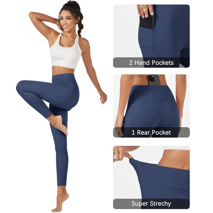 Women's High Waisted Workout Leggings with Pockets Tummy Control 7/8 Yoga Pants Stretch Gym Athletic Leggings - MAGCOMSEN