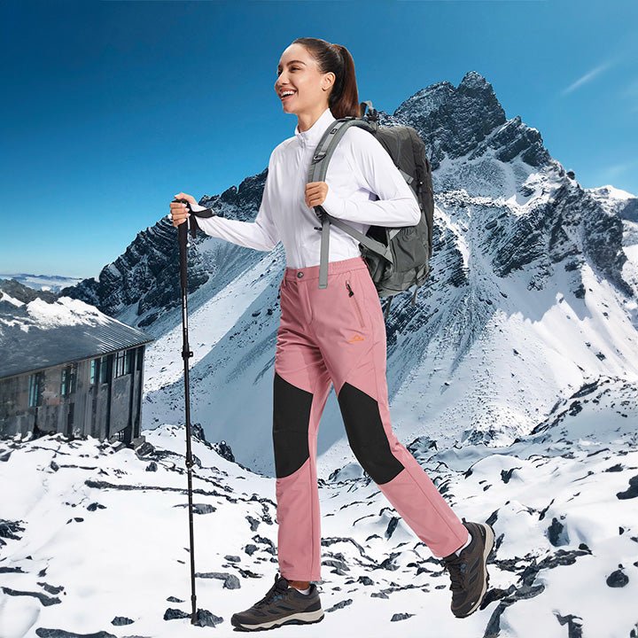 Women's Hiking Pants Fleece Lined Warm Pant with Articulated Knee Water Resistant Softshell Outdoor Snow Ski - MAGCOMSEN