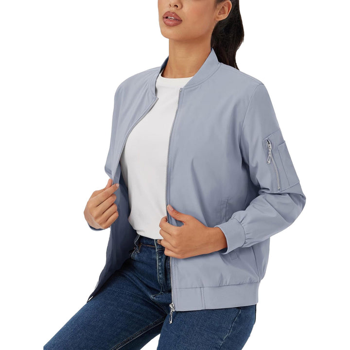 Women's Lightweight Bomber Jacket | 5 - Pocket Zip - Up Windbreaker - MAGCOMSEN