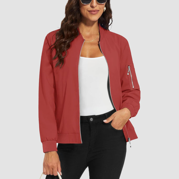 Women's Lightweight Bomber Jacket | 5 - Pocket Zip - Up Windbreaker - MAGCOMSEN