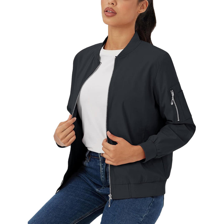 Women's Lightweight Bomber Jacket | 5 - Pocket Zip - Up Windbreaker - MAGCOMSEN