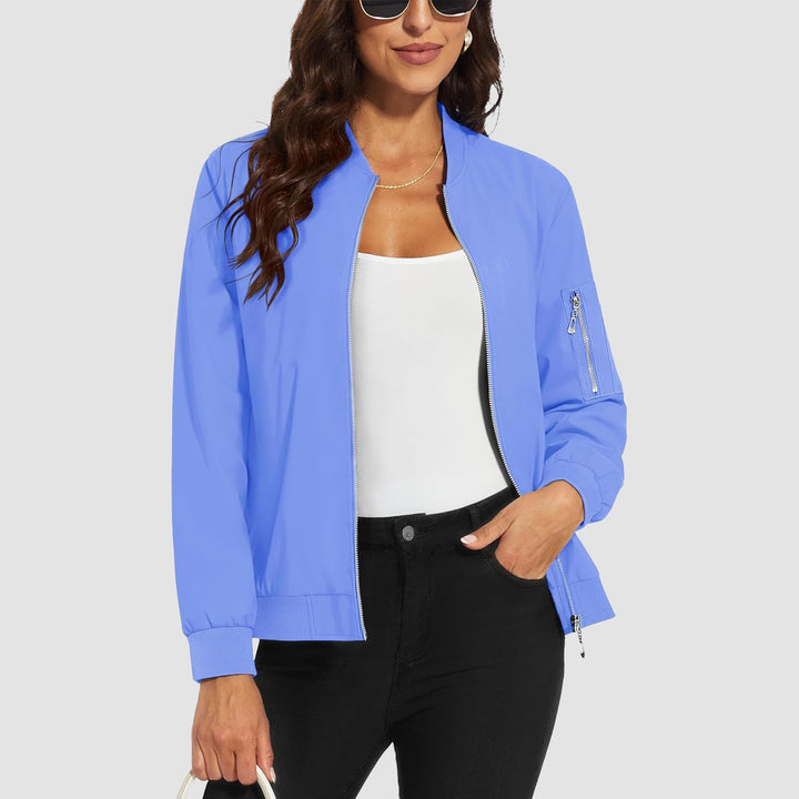 Women's Lightweight Bomber Jacket | 5 - Pocket Zip - Up Windbreaker - MAGCOMSEN